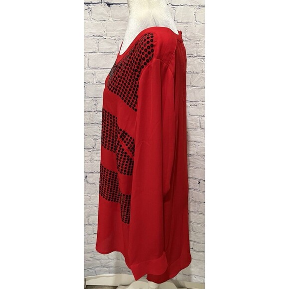 Lane Bryant Women's Red Sequin Accent 100% Polyester Sheer Blouse - Size 18/20 - Picture 3 of 6